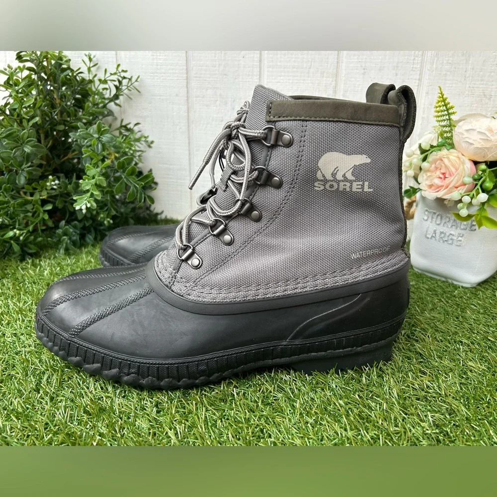 Sorel Cheyanne II Short Waterproof Boot -Quarry Black and Gray Canvas Boots Sz 9